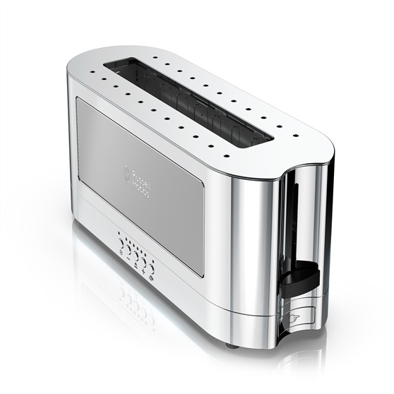 2Slice Stainless Steel Long Toaster Silver Glass Russell Hobbs